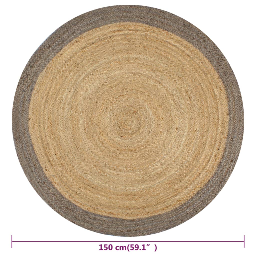 Alfombra Hecha A Mano De Yute Con Borde Gris 150 Cm / Vetonek_4