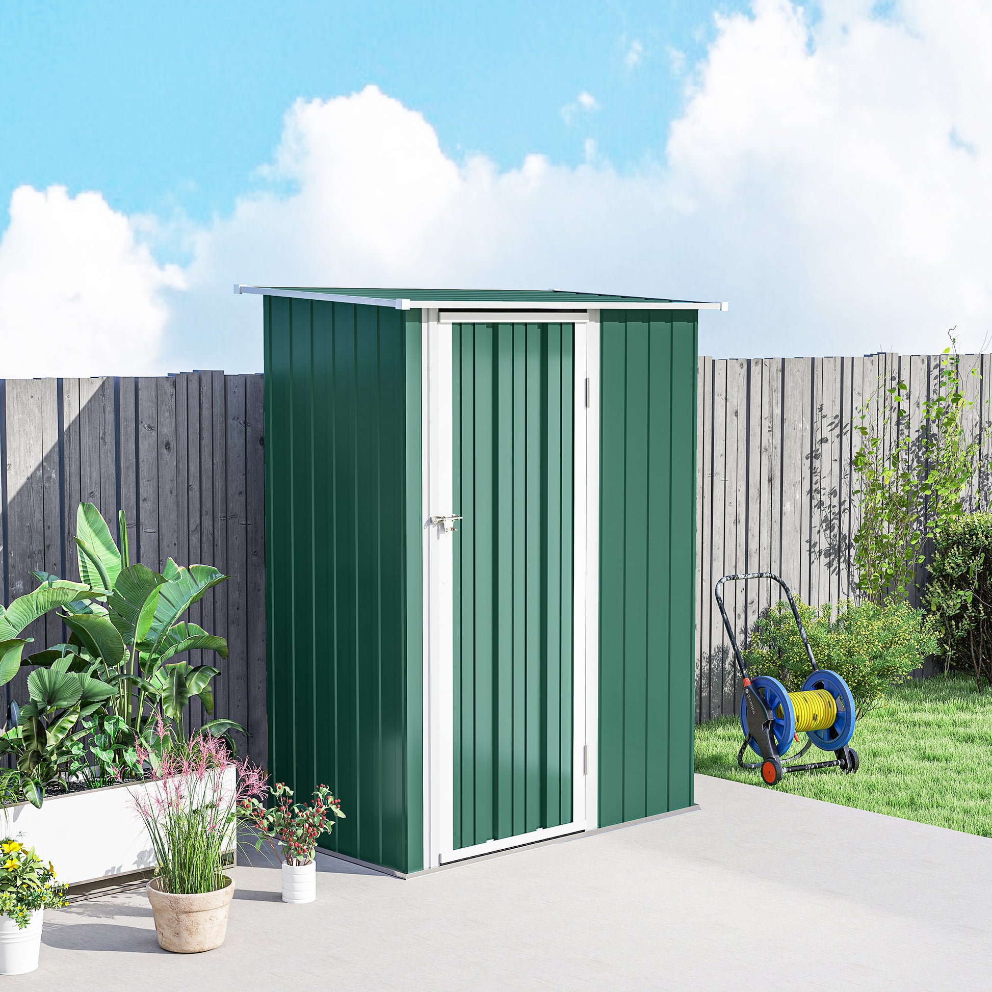 Outsunny Caseta De Jardín 1,07m² 142x86x189cm Metálico Con Puerta Verde_4
