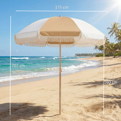 Outsunny Sombrilla De Playa Ø175 Cm Altura Ajustable Inclinación Blanco Y Beige_2