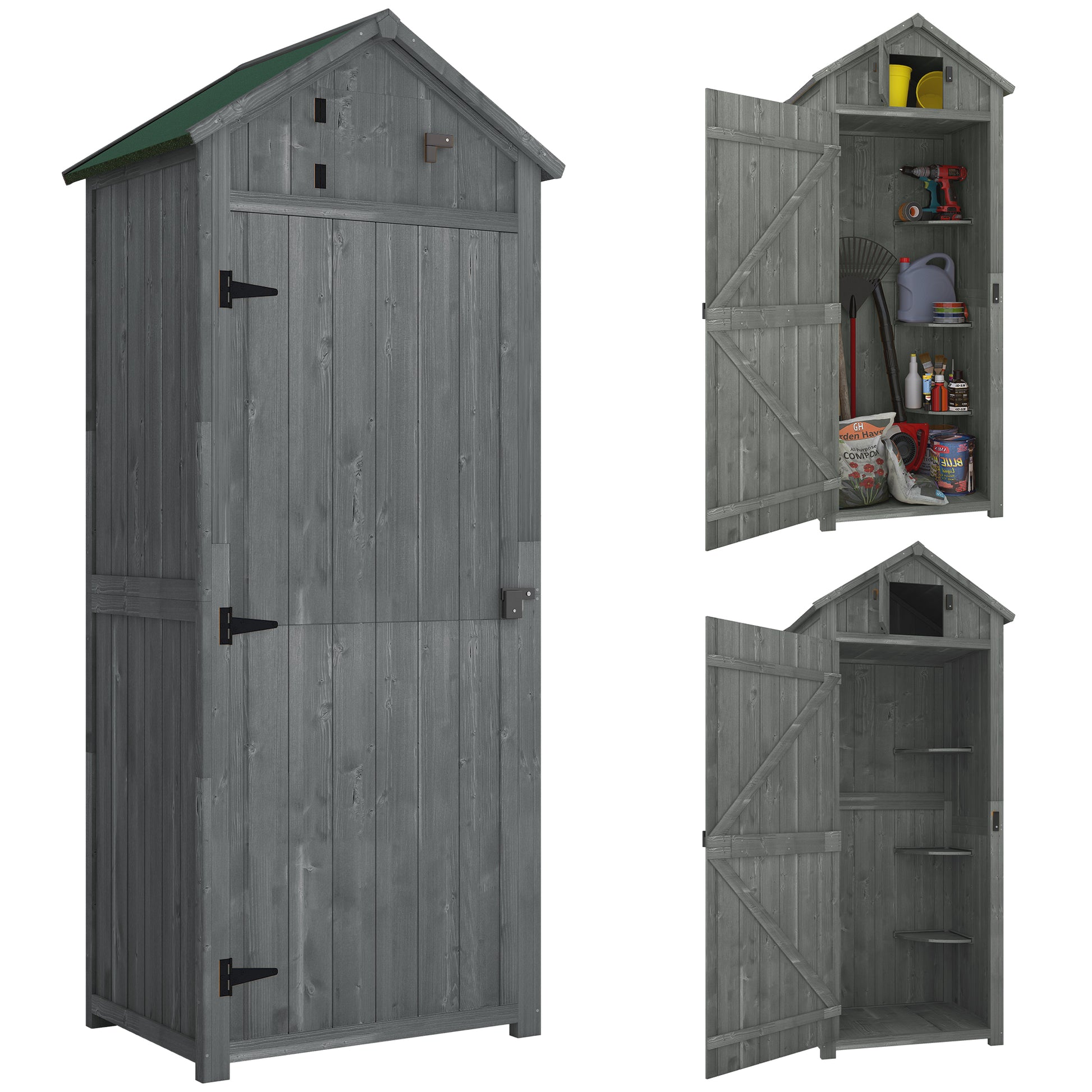 Outsunny Armario De Jardín De Madera Con 3 Estantes 0,3 M² 77x54,2x179cm Gris_0