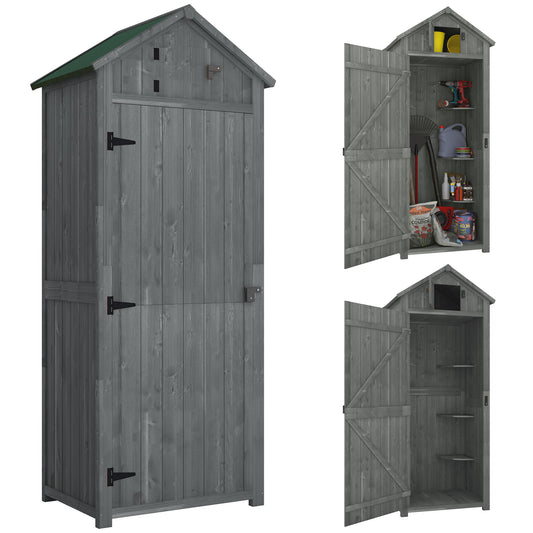 Outsunny Armario De Jardín De Madera Con 3 Estantes 0,3 M² 77x54,2x179cm Gris_0