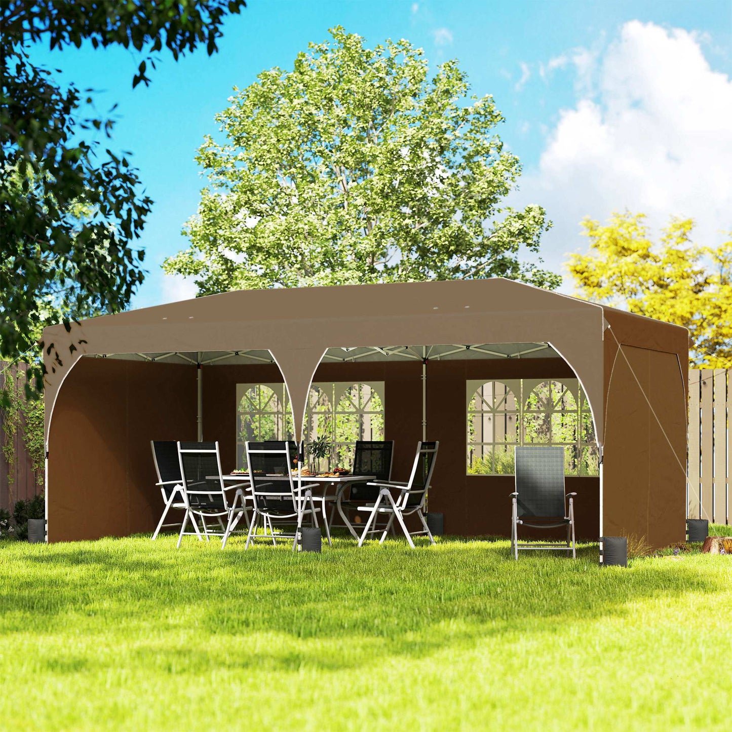 Outsunny Carpa Plegable 6x3 M Con Montaje Rápido Y Tiras Reflectantes Beige_1