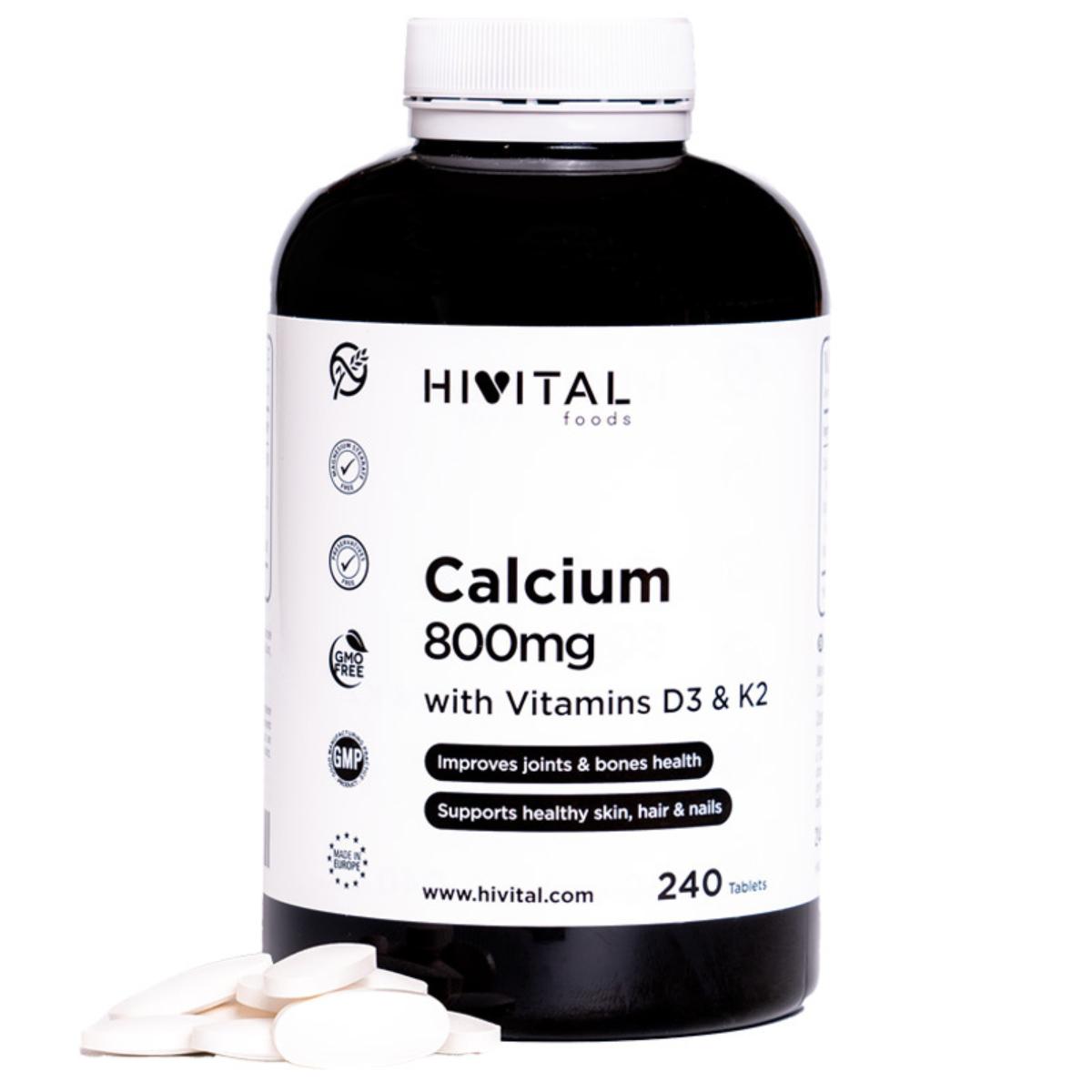 Calcio 800 mg con vitamina D3 y K2 240 comprimidos Hivital