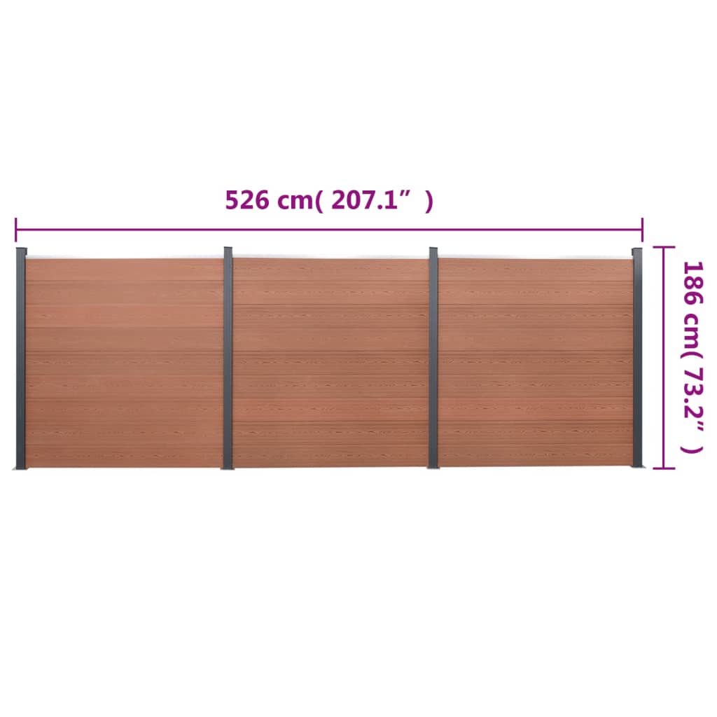 Juego De Paneles De Valla Wpc Marrón 526x186 Cm / Vetonek_1