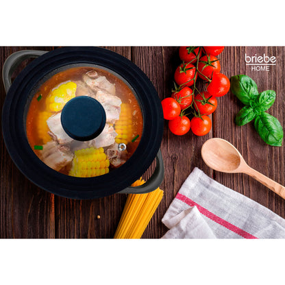 Juego 2 Tapas Sartén Universal Ollas, Cacerolas, Multidiámetro Borde Silicona, Cristal Válvula, Briebe, Totalid, Transparente