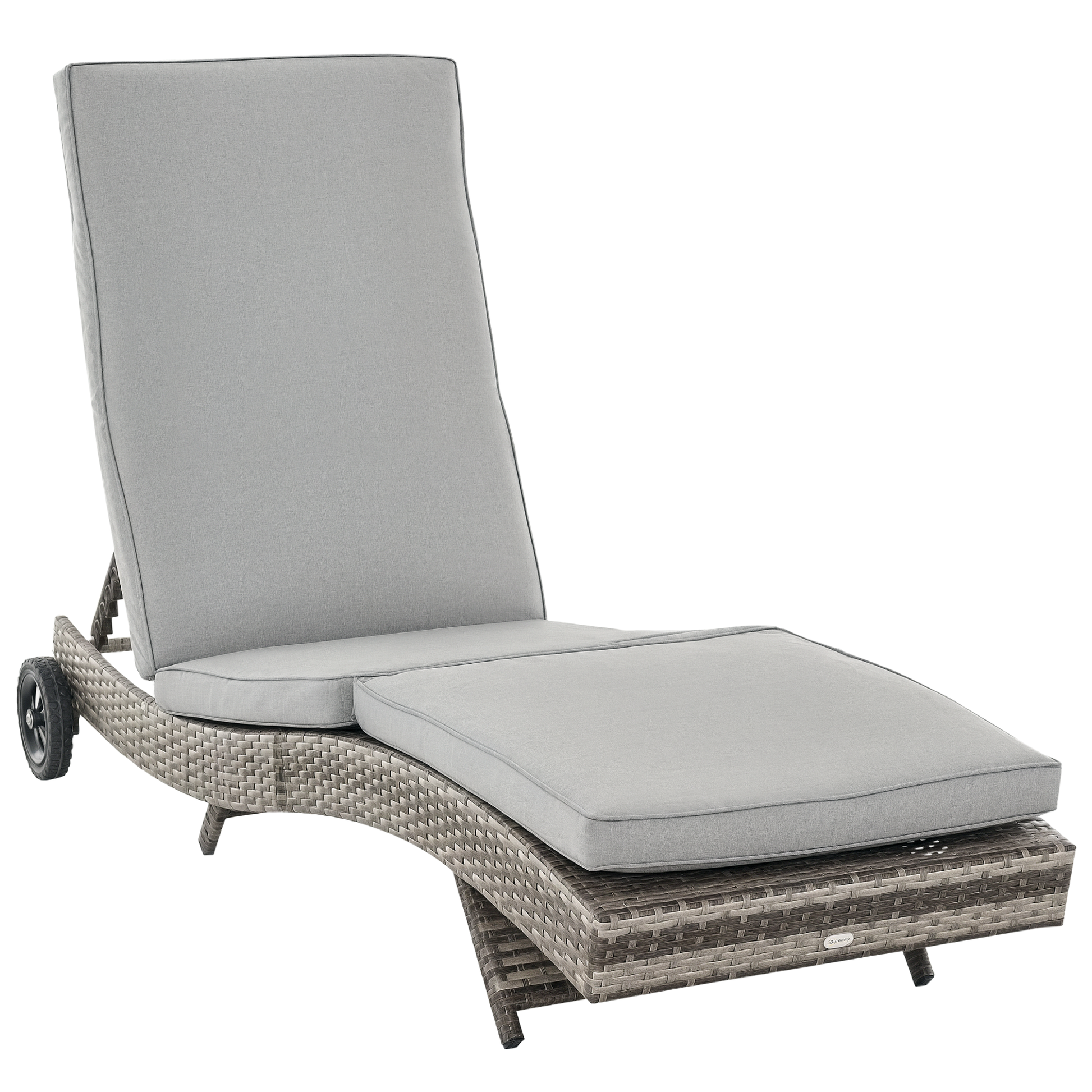 Outsunny Tumbona De Ratán Reclinable En Forma De S Con 2 Ruedas 207x70x70cm Gris_0