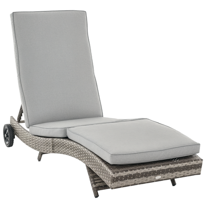 Outsunny Tumbona De Ratán Reclinable En Forma De S Con 2 Ruedas 207x70x70cm Gris_0