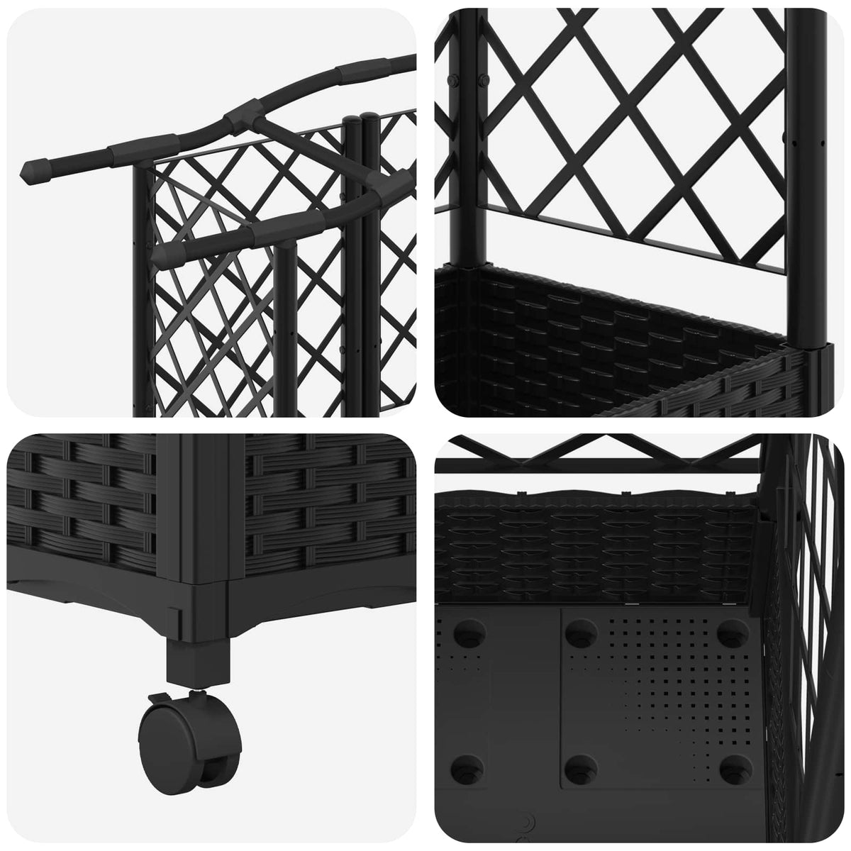 Cama Elevada Con Trellis Y Techo Negro 203,5 X 40 X 129 Cm Pp_5