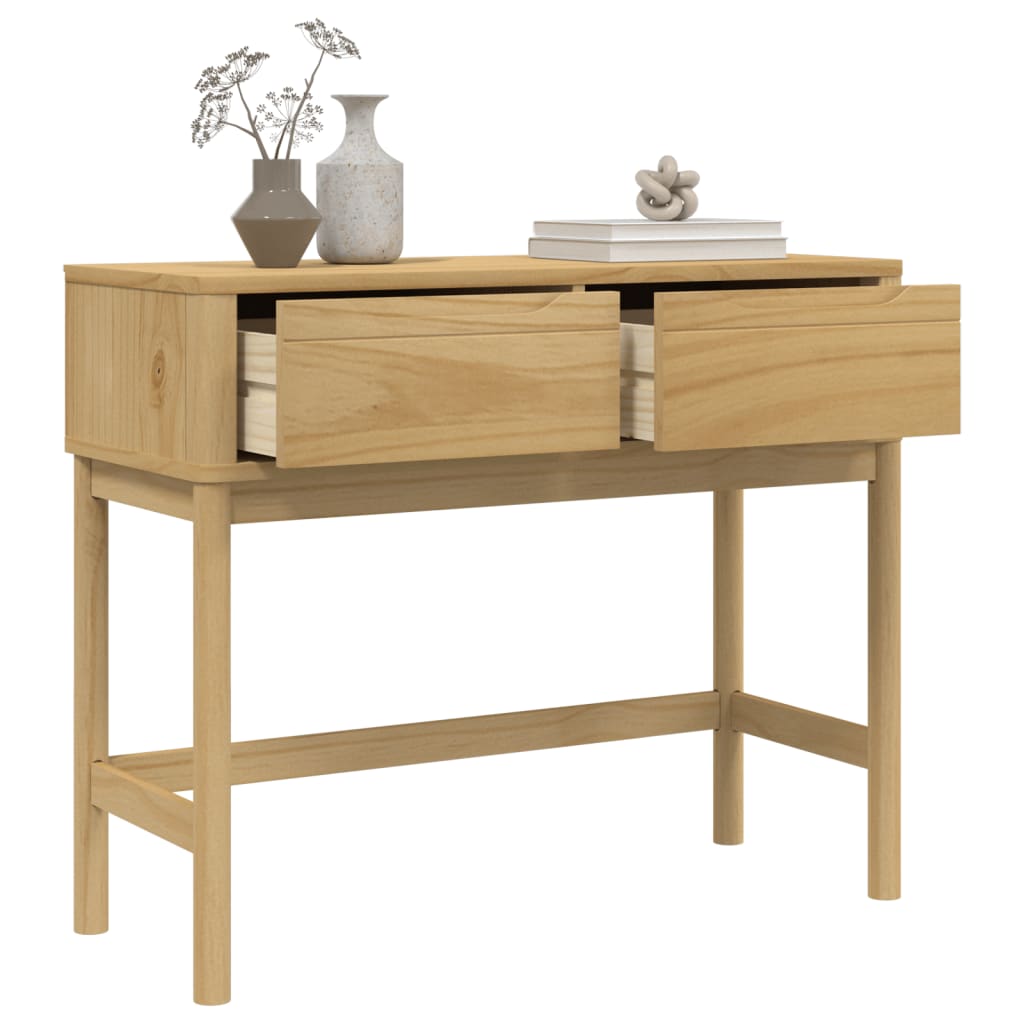 Mesa Consola Floro Madera Maciza De Pino Marrón 89,5x36,5x73 Cm_2