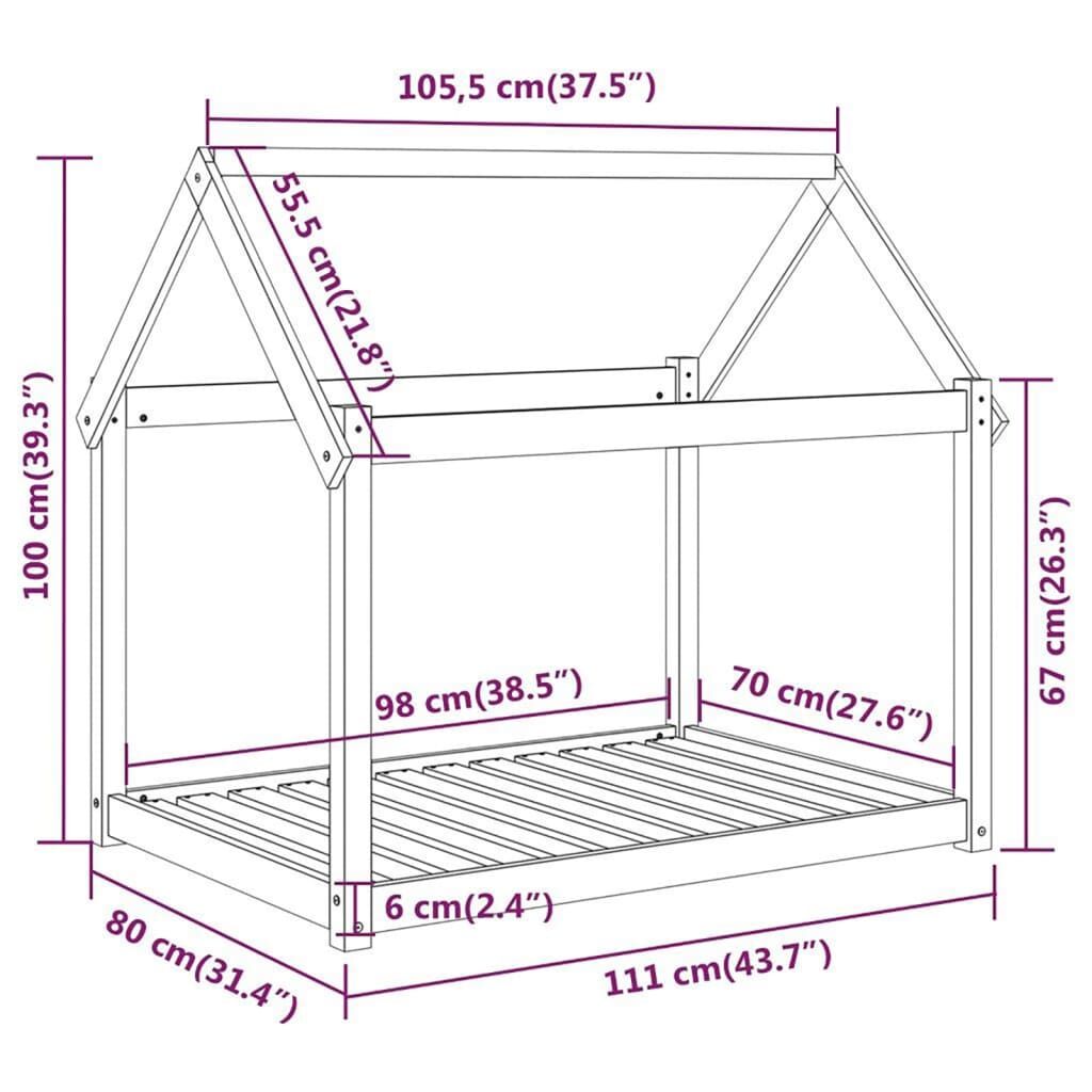 Vidaxl Cama Para Perros Madera Maciza De Pino Negro 111x80x100 Cm_2