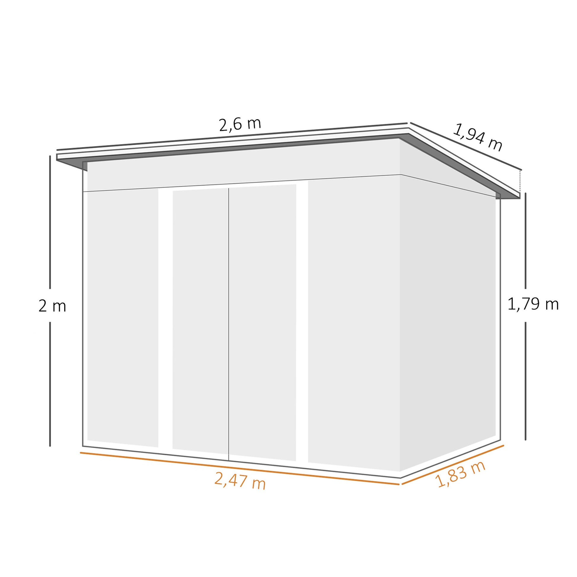 Outsunny Cobertizo De Jardín Exterior 4,5 M² 260x194x200 Cm Con 2 Puertas_2