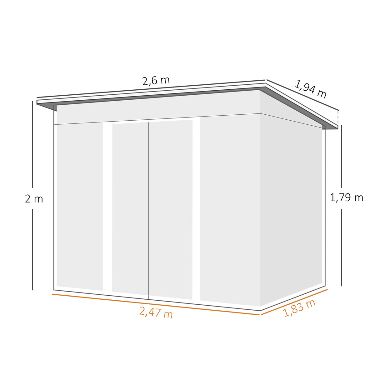 Outsunny Cobertizo De Jardín Exterior 4,5 M² 260x194x200 Cm Con 2 Puertas_2