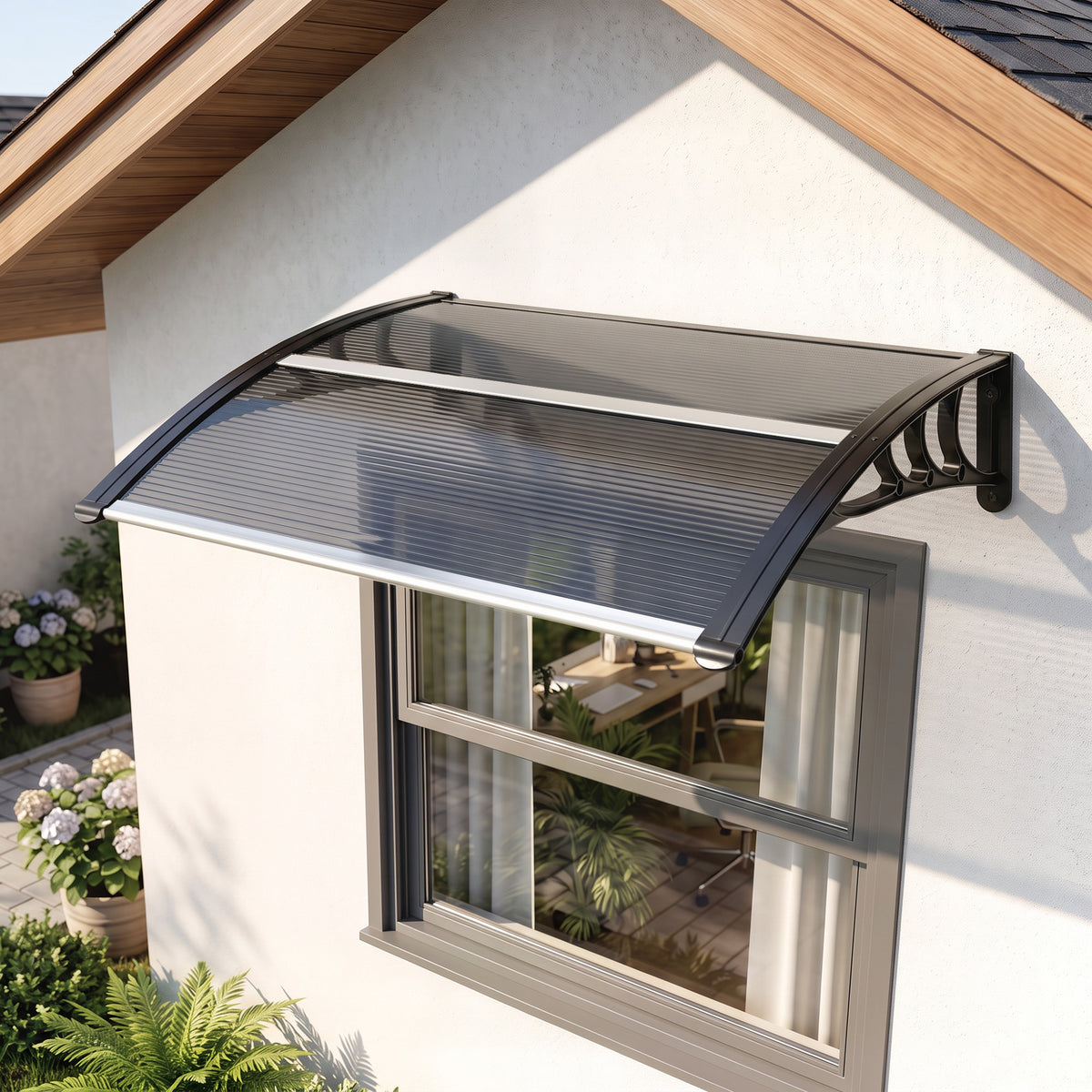 Outsunny Marquesina Exterior Para Puertas Y Ventanas 100x75 Cm Negro_1