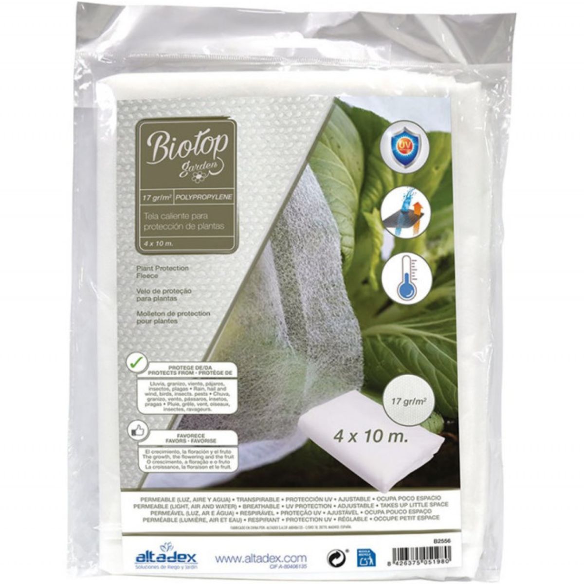 Tela protección de cultivos antiheladas Biotop 4 x 10 m 17 g/m²