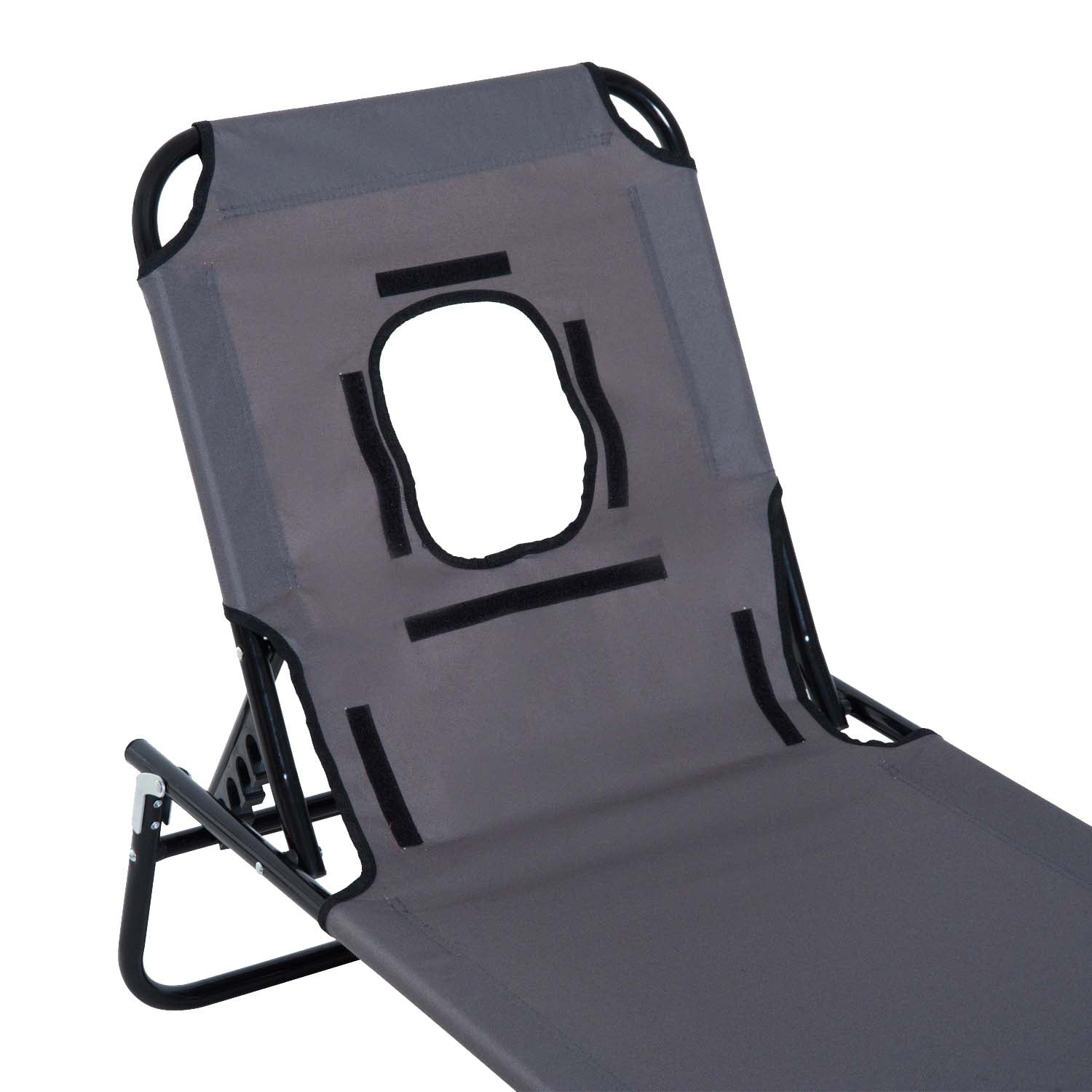 Outsunny Tumbona Plegable De Jardín Con Respaldo Ajustable Almohada Acero Gris_4