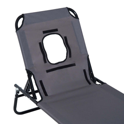 Outsunny Tumbona Plegable De Jardín Con Respaldo Ajustable Almohada Acero Gris_4