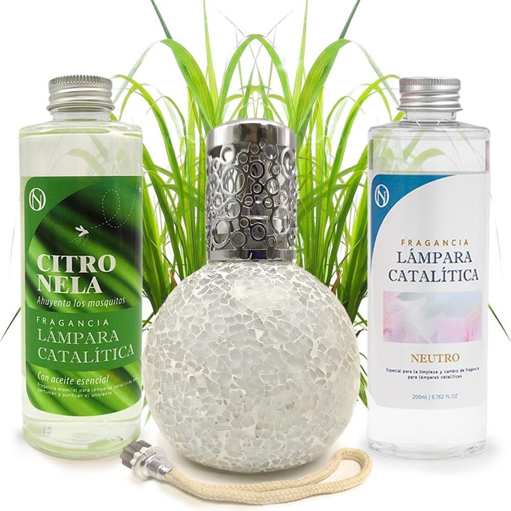 Pack Ahorro Lámpara Catalítica Mosaico Blanco + Fragancia Citronela 500ml + Limpiador Neutro 200ml + Mecha Repuesto_0
