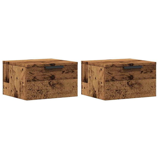 Mesitas De Noche De Pared 2 Uds Madera Envejecida 34x30x20 Cm_0
