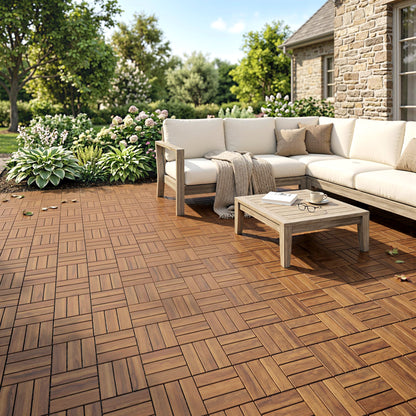 Outsunny Set De 10 Piezas Baldosas De Exterior De Madera 31x31 Cm 0,91m² Marrón_1