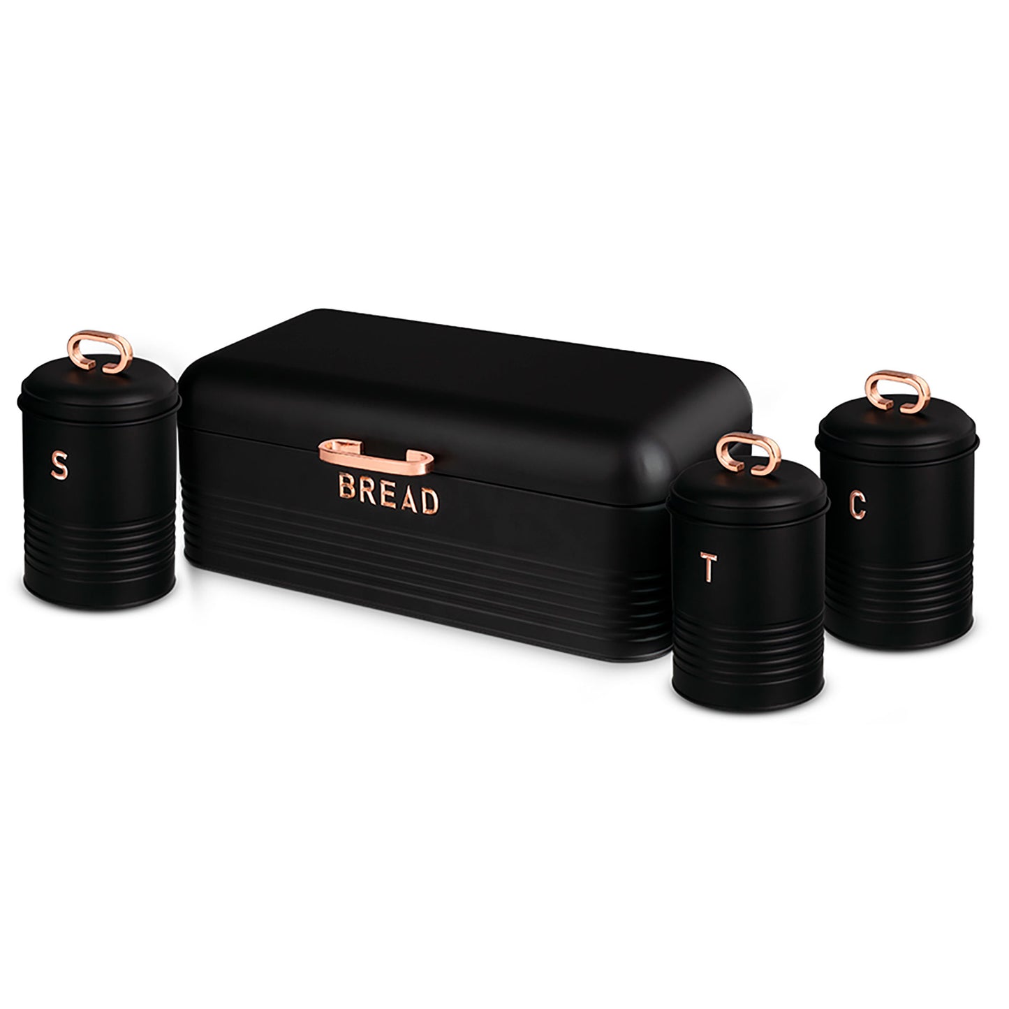 Panera De Mesa +juego 3 Botes Cocina Almacenaje Acero Inoxidable Contenedor De Pan Con Tapa Berlinger Haus Black Rose, Oro Rosado/negro