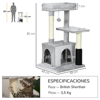 Pawhut Árbol Rascador Para Gatos Medianos Altura 85 Cm 48x48x85 Cm Gris_2