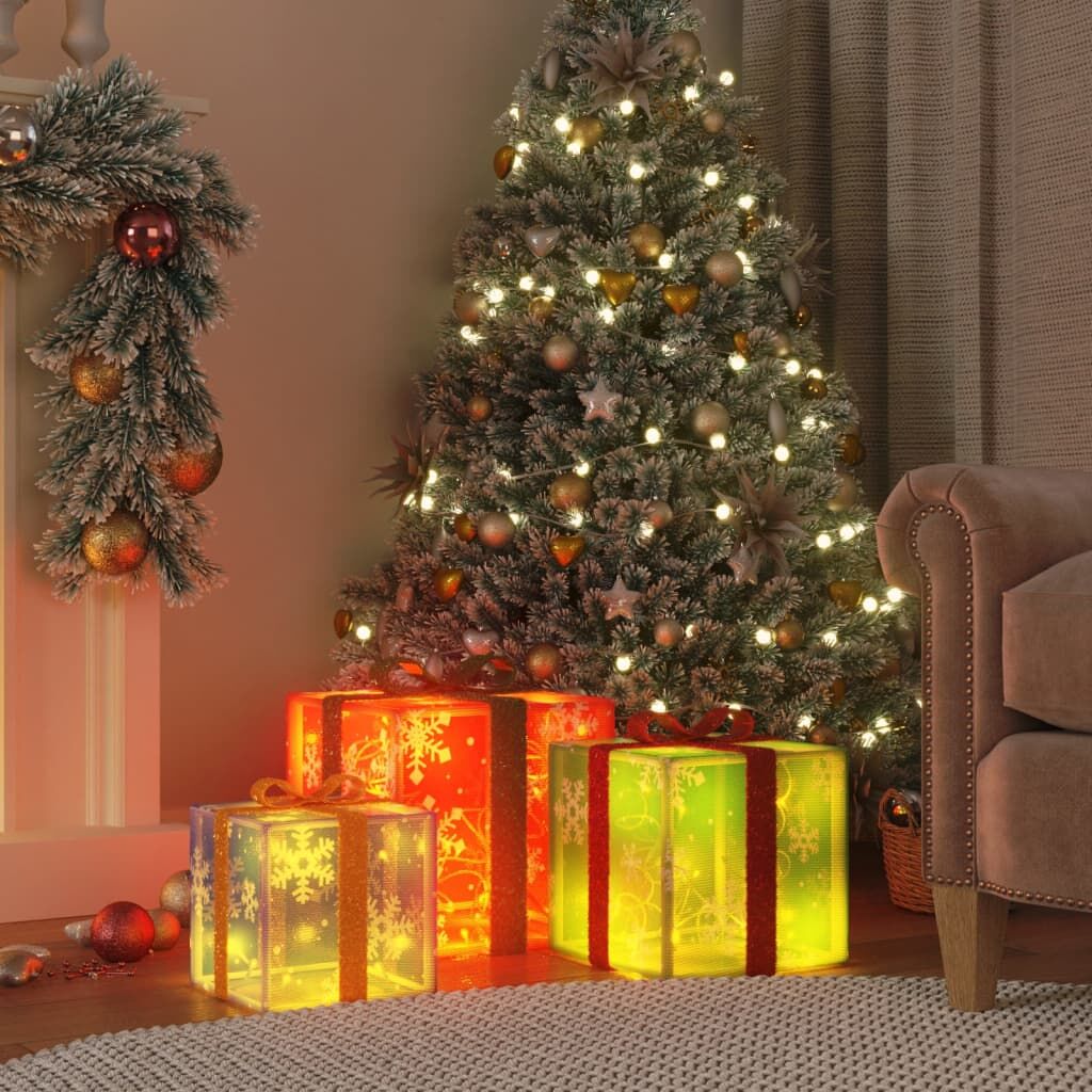 Vidaxl Cajas De Regalo Navidad Iluminadas 3 Uds 64 Leds Blanco Cálido_1