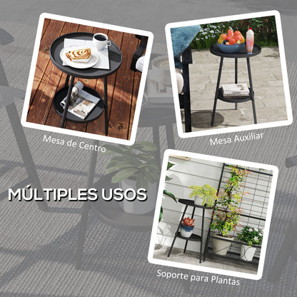 Outsunny Mesa De Jardín Redonda De 2 Niveles Con Bandeja Inferior Negro_5