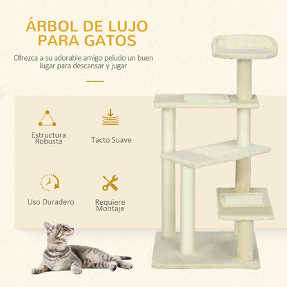 Pawhut Árbol Para Gato Rascador Grande 50x50x100 Cm Con Poste Cama Plataformas_3