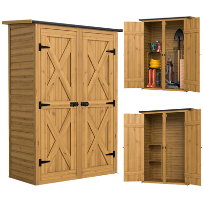 Outsunny Caseta De Jardín De Madera 115x53x156 Cm Con 2 Estantes Y 2 Puertas_0