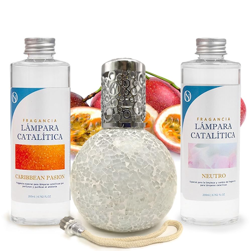 Pack Ahorro Lámpara Catalítica Mosaico Blanco + Aroma Caribbean Passion 500ml + Limpiador Neutro 200ml + Mecha Repuesto_0