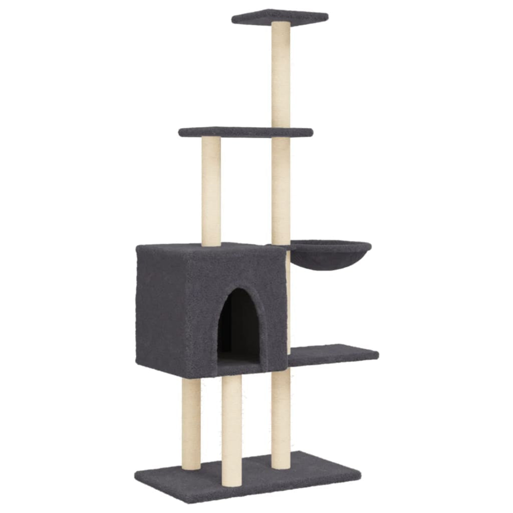 Vidaxl Rascador Para Gatos Con Postes De Sisal Gris Oscuro 145 Cm_0
