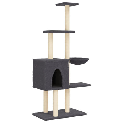 Vidaxl Rascador Para Gatos Con Postes De Sisal Gris Oscuro 145 Cm_0