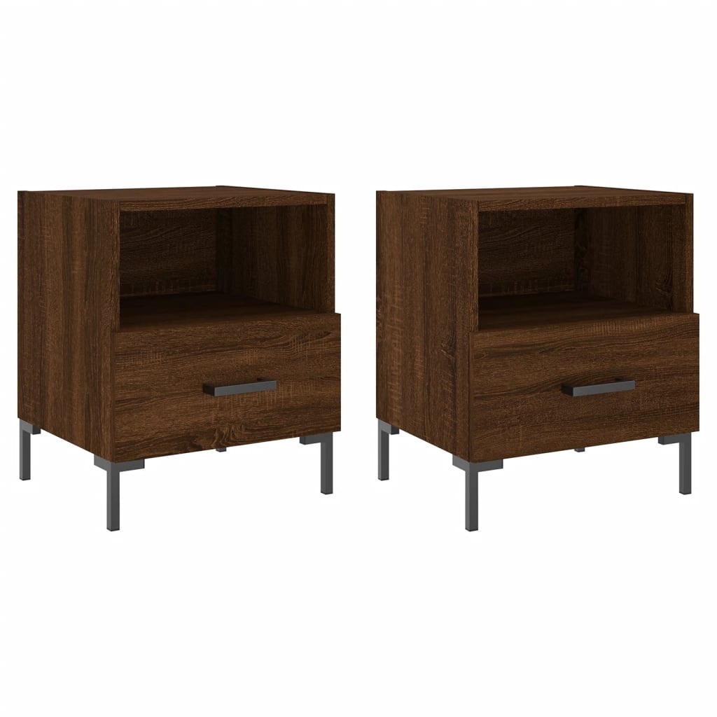 Mesita Noche 2 Uds Madera Ingeniería Marrón Roble 40x35x47,5 Cm_0
