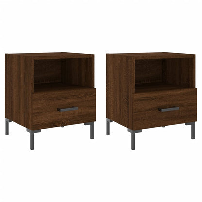 Mesita Noche 2 Uds Madera Ingeniería Marrón Roble 40x35x47,5 Cm_0