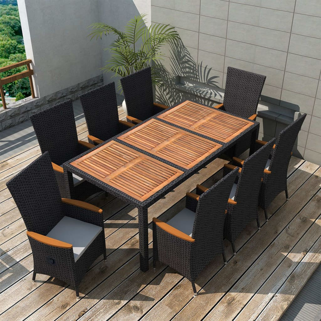 Vidaxl Set Comedor Jardín 9 Pzas Ratán Sintético Y Madera Acacia Negro_1