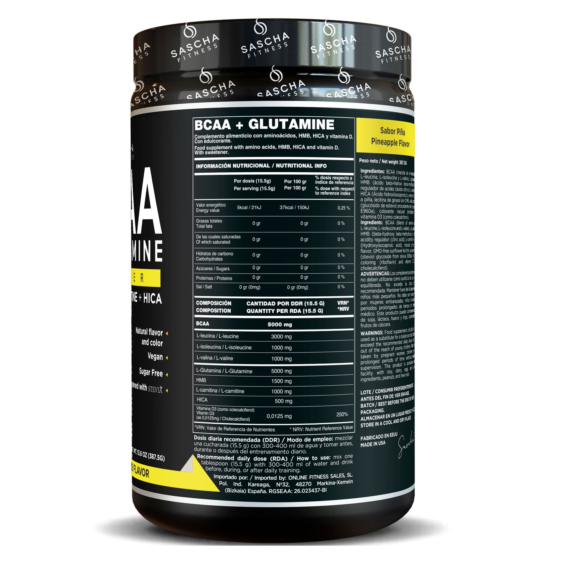 Bcaa + Glutamina Sabor Piña - Sascha Fitness España