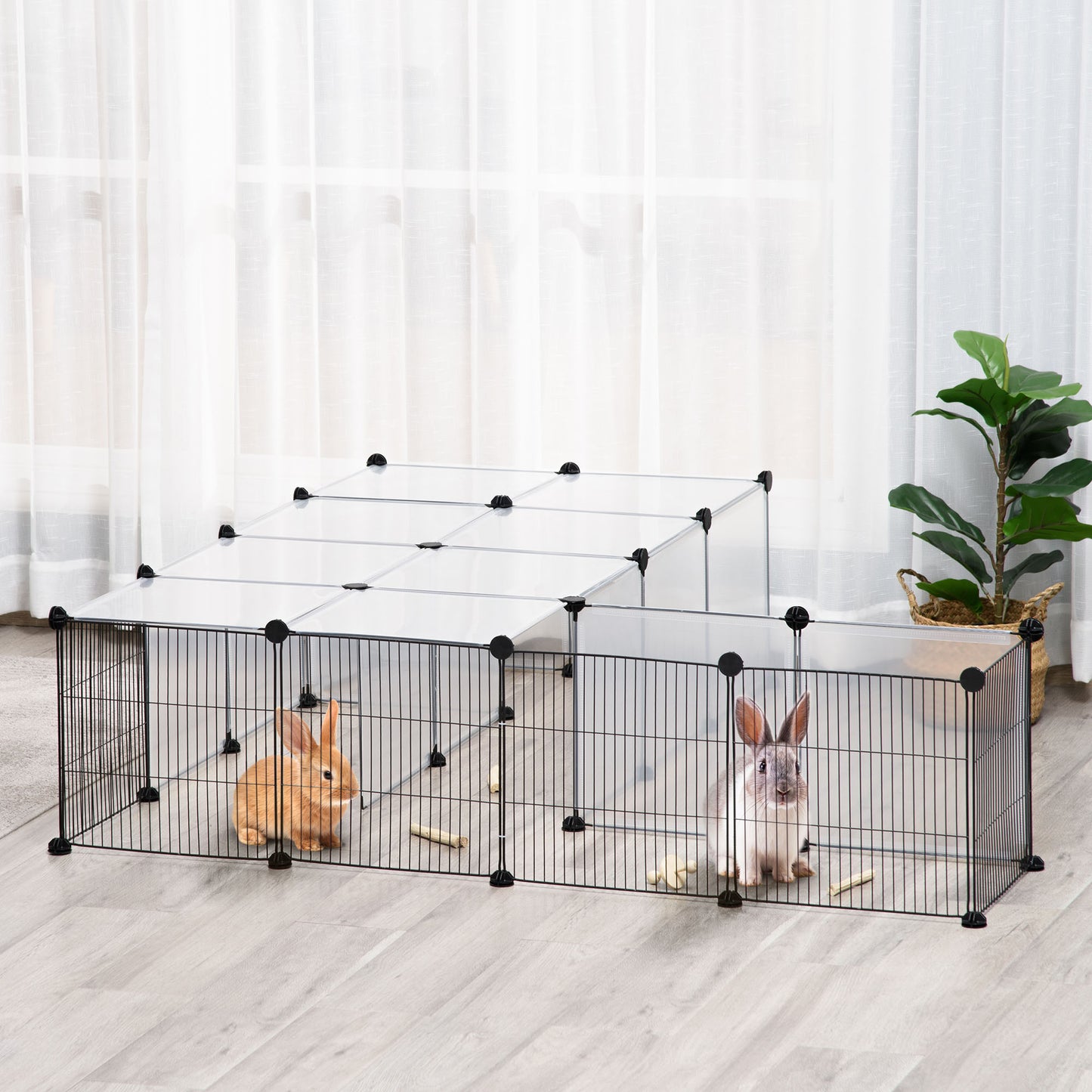 Pawhut Jaula Para Animales Pequeños Con 27 Paneles 140x70x70 Cm Transparente_1