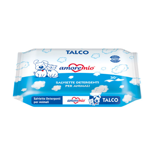Amoremio Toallitas de bolsillo para perro y gato con Talco, paquete de 30 toallitas