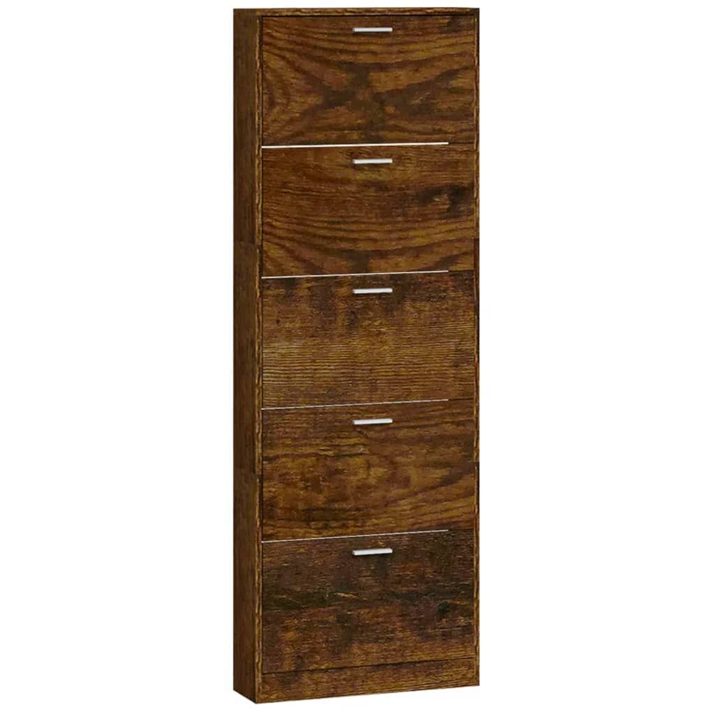 Vidaxl Mueble Zapatero Madera Contrachapada Roble Ahumado 59x17x169 Cm_4