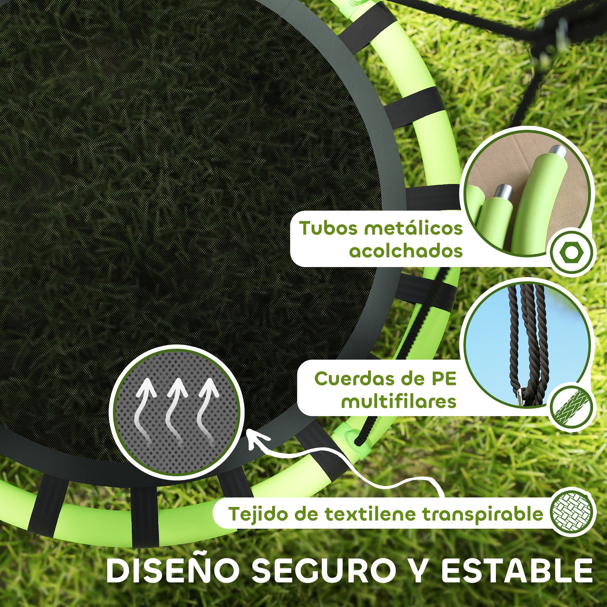 Aiyaplay Columpio Para Niños Redondo Ajustable Ø100x180 Cm Negro Y Verde_3