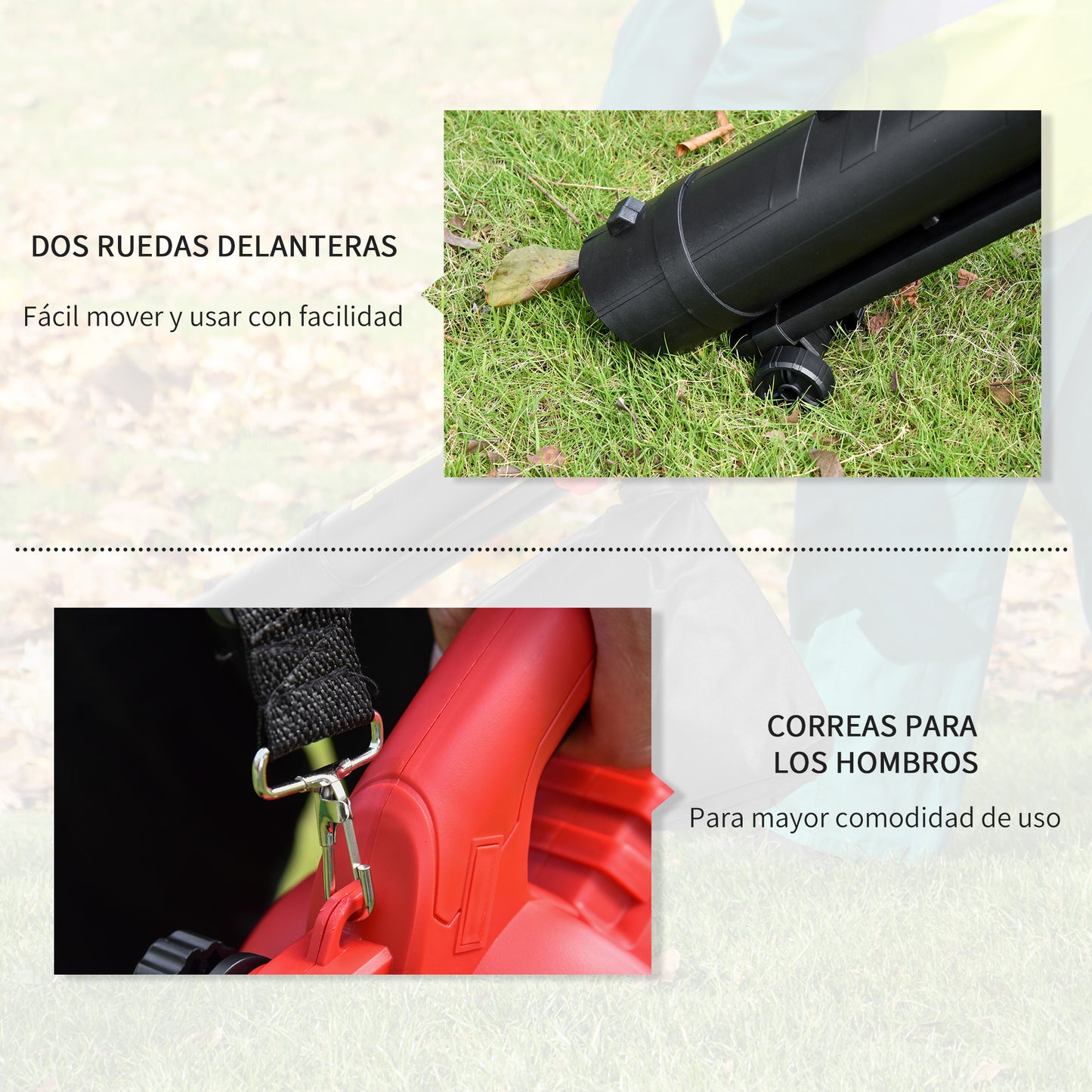Outsunny Aspirador Soplador Y Triturador De Hojas Eléctrico 3000w Con Bolsa 45l_5