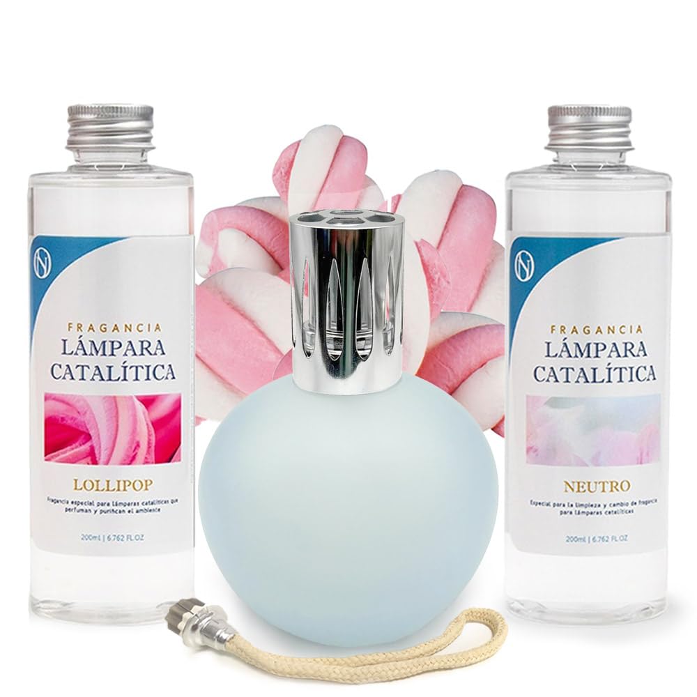 Pack Lámpara Catalítica Azul Grisáceo Mate + Fragancia Lollipop 200ml + Limpiador Neutro 200ml + Mecha Repuesto_0