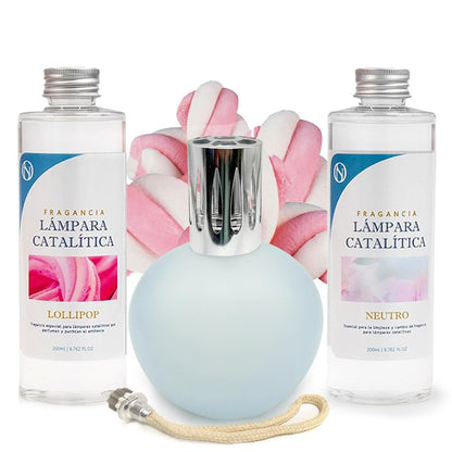 Pack Lámpara Catalítica Azul Grisáceo Mate + Fragancia Lollipop 500ml + Limpiador Neutro 200ml + Mecha Repuesto_0
