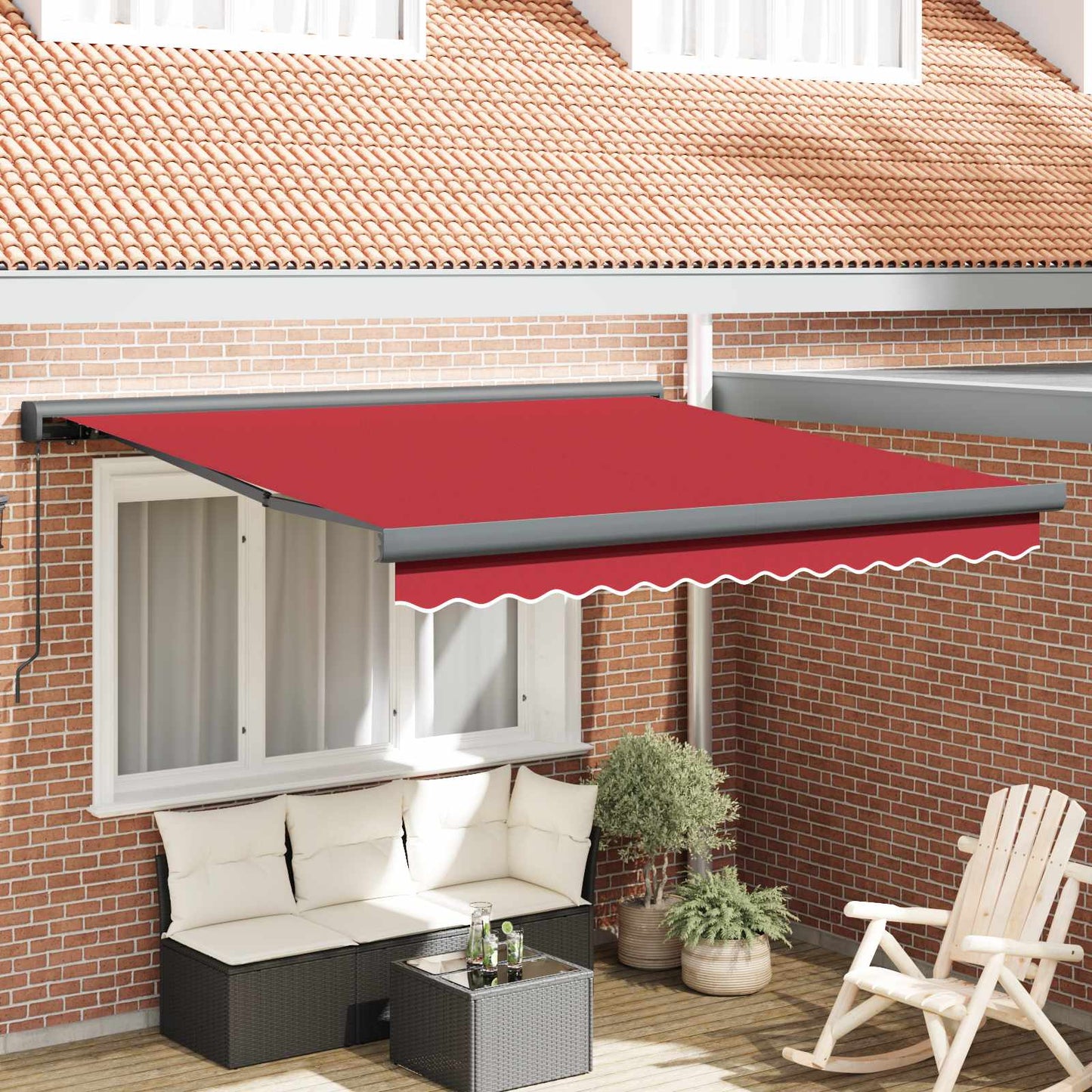 Toldo Retráctil Rojo 350 X 250 Cm Lona Y Aluminio_1
