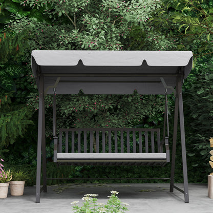 Outsunny Columpio De Jardín De 3 Plazas Con Toldo Ajustable Y Cojín Gris_3