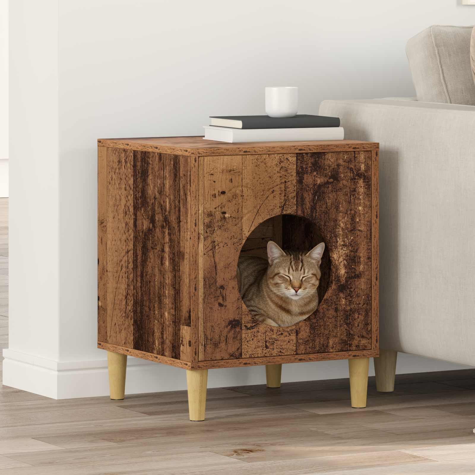 Casa Para Gatos Madera Vieja 42,5 X 40 X 53 Cm_1