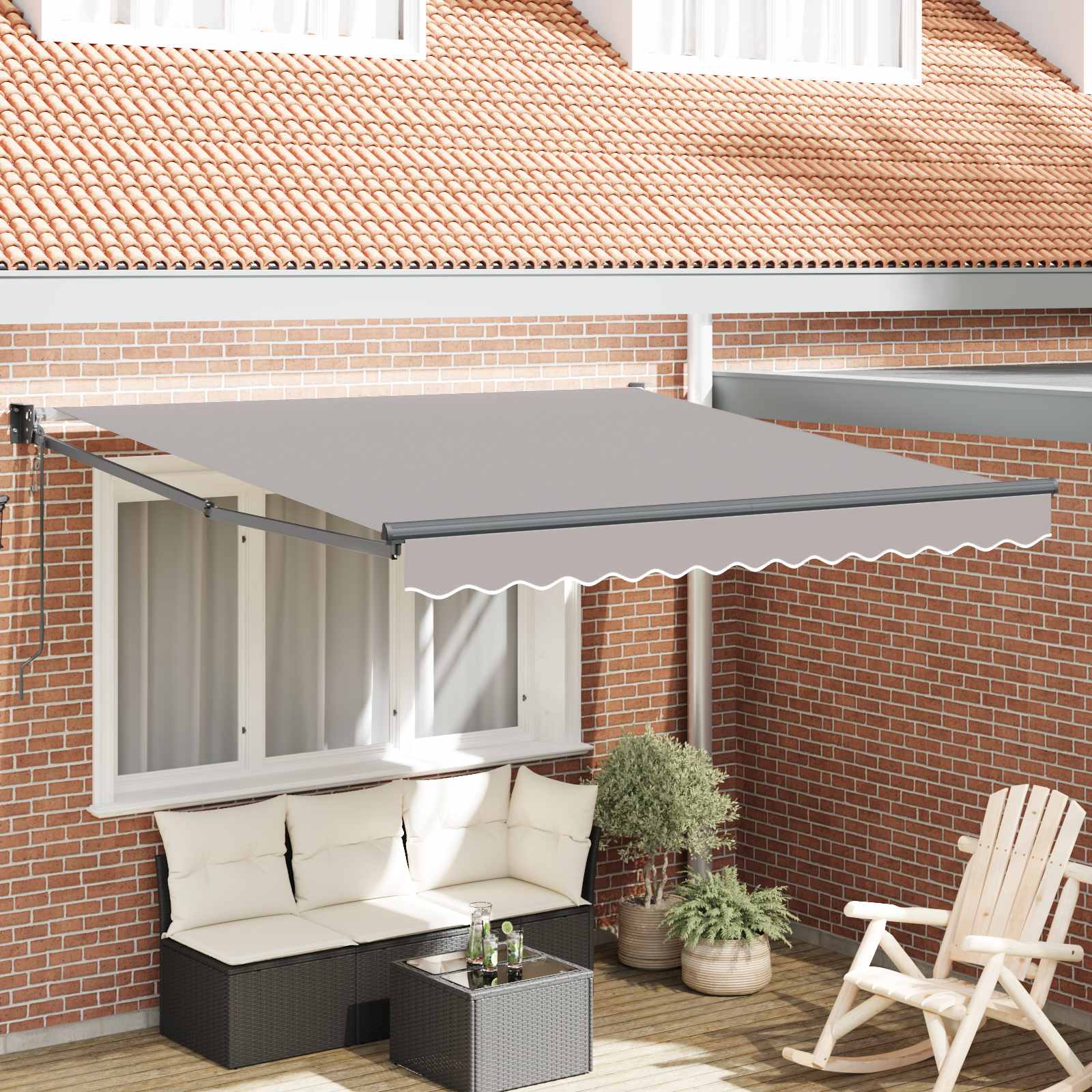 Toldo Retráctil Gris Claro 350 X 250 Cm Poliéster Y Metal_1
