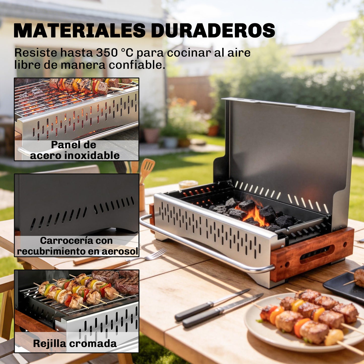 Outsunny Barbacoa De Carbón Plegable 50,5x34x33 Cm Con Bandeja Extraíble_5