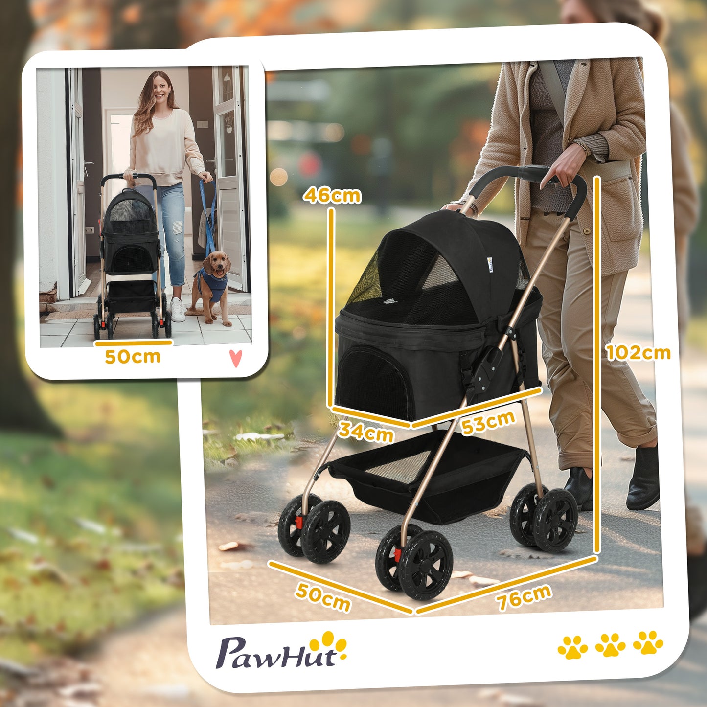 Pawhut Carrito Para Perros Plegable 3 En 1 Con Cesta De Almacenaje 76x50x102 Cm_2