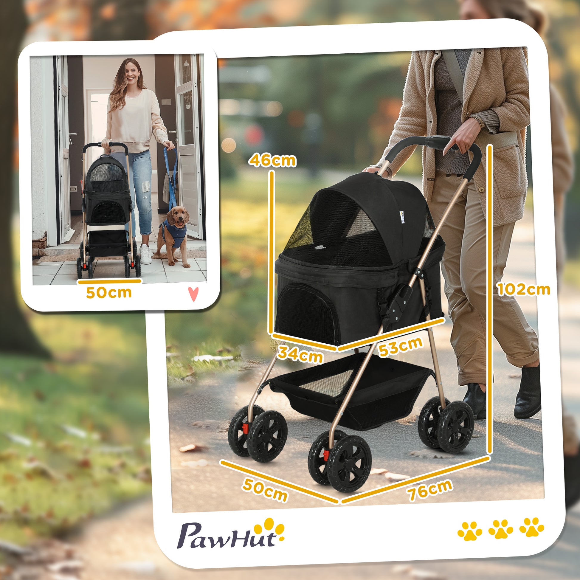 Pawhut Carrito Para Perros Plegable 3 En 1 Con Cesta De Almacenaje 76x50x102 Cm_2